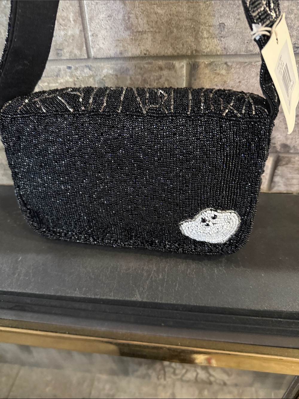 Beaded Black Ghost Motif Shoulder Bag - Picture 4 of 5